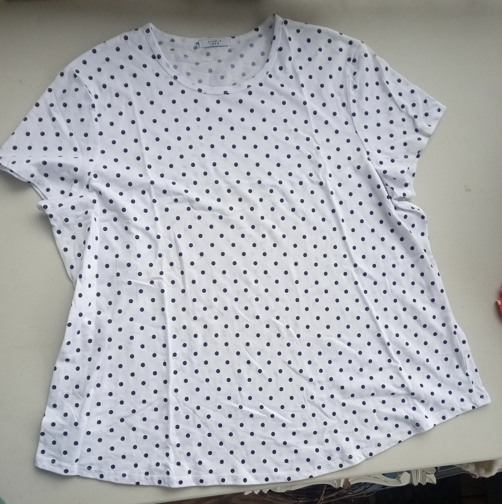 Studio 1886 Polka Dot Knit Stretch Top Short Sleeve Plus Size 1X - Picture 2 of 8